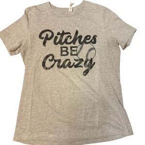 Bella Canvas Heather Grey Graphic Tee softball pitches be crazy size small